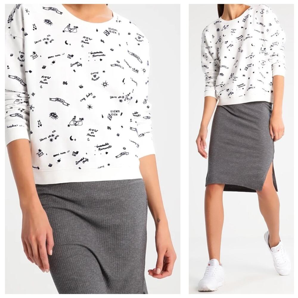 Scotch & Soda White Graphic Doodle Crewneck Sweatshirt Size Large Boho Whimsy
